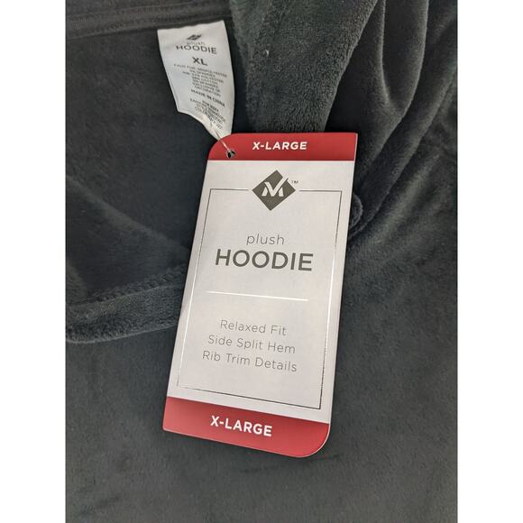 Members Mark Plush Hoodie XL Black Velour Soft Side Split Relaxed Fit Sweatshirt - Picture 7 of 11